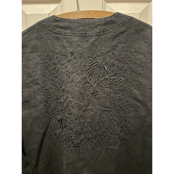 J. JILL 100% Linen Embroidered Jacket Womens Size Small Black CottageCore Boho - Picture 6 of 10